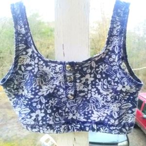Blue & White Button Crop Top / Sports Bra